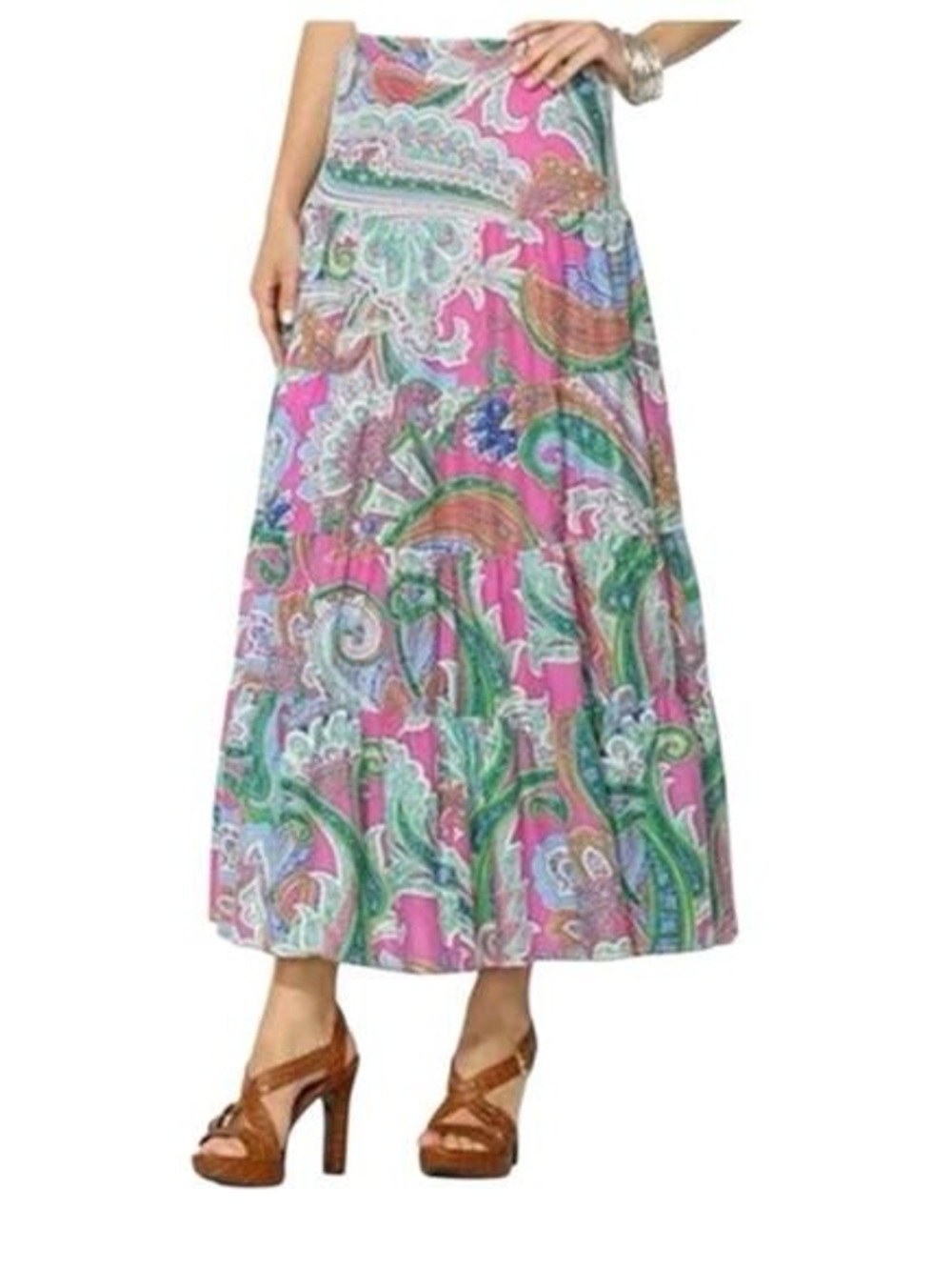 Lauren Ralph Lauren Pink Green Paisley
Tiered Skirt Boho Midi Bright SZ Small